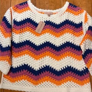 Philosophy Chevron Knit Sweater in Orange, Purple, and Navy